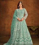 Sea green net heavy thread embroidery work salwar kameez