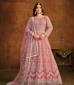 Pink net heavy thread embroidery work salwar kameez
