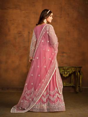 Pink net heavy thread embroidery work salwar kameez 3