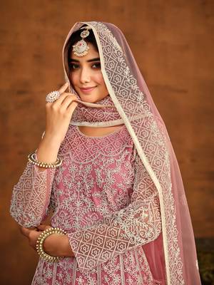 Pink net heavy thread embroidery work salwar kameez 4