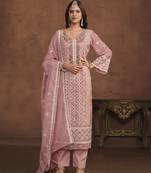 Baby pink soft organza heavy thread embroidery with sequis work salwar kameez