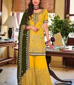 Yellow Georgette Embroidered Palazzo Suit