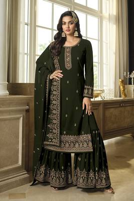 Mehendi green embroidered georgette trendy salwar suit for mehndi 1