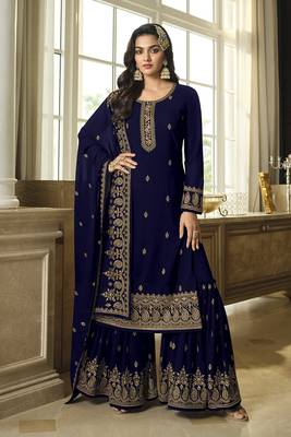 Blue embroidered georgette trendy salwar suit for mehndi 1