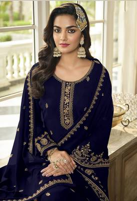 Blue embroidered georgette trendy salwar suit for mehndi 2