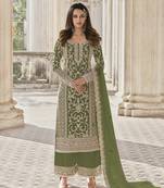 Mehendi Green Net Embroidered Straight Salwar Kameez