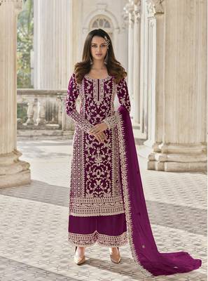 Purple Net Embroidered Straight Salwar Kameez 1