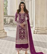 Purple Net Embroidered Straight Salwar Kameez