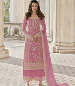 Light Pink Net Embroidered Straight Salwar Kameez