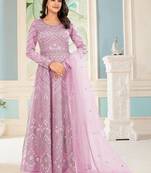 Rose Pink  Embroidered Semi Stitched Net Anarkali Suit