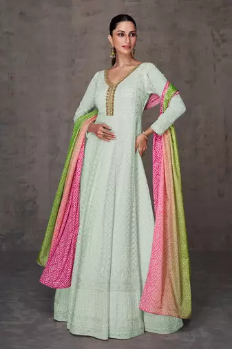 Light Sea Green  Faux Georgette Embroidered Semi Stitched Suit