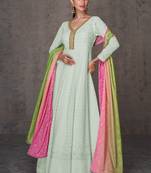 Light Sea Green  Faux Georgette Embroidered Semi Stitched Suit