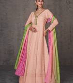 Peach  Faux Georgette Embroidered Semi Stitched Designer Suit