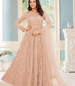 Light chikoo colour soft net embroidered partywear salwar kameez