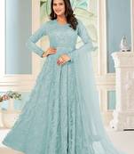 Sky blue colour soft net embroidered partywear salwar kameez