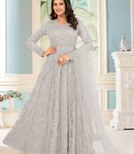 Light grey colour soft net embroidered partywear salwar kameez