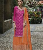 Dark pink colour premium silk embroidered sharara suit
