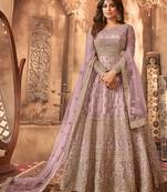 Lavender  Embroidered Semi Stitched Net Anarkali Suit