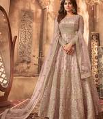 Beige  Embroidered Semi Stitched Net Anarkali Suit