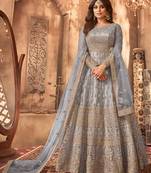 Light Blue  Embroidered Semi Stitched Net Anarkali Suit