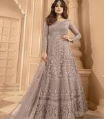 Light Mauve  Embroidered Semi Stitched Net Anarkali Suit