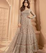 Chikoo  Embroidered Semi Stitched Net Anarkali Suit