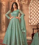 Sea Green  Embroidered Semi Stitched Net Anarkali Suit