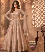 Peach  Embroidered Semi Stitched Net Anarkali Suit