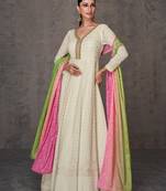 Cream color georgette embroidered designer partywear suit