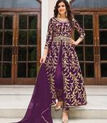 Dark Purple Soft Net Semi Stitched Embroidered Salwar Suit