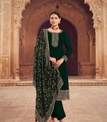 Dark green color georgette embroidered semistitched palazzo suit