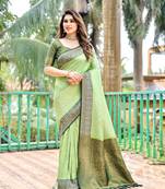 GREEN Woven Kanjivaram Wedding Saree With Blouse