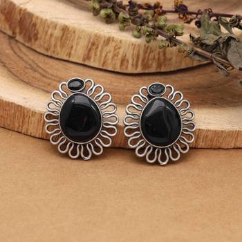 Black color monalisa stone oxidised earrings 3