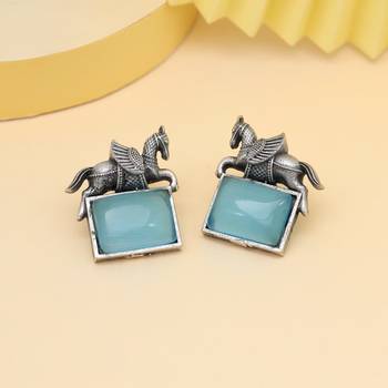 Sky blue color monalisa stone oxidised earrings 1