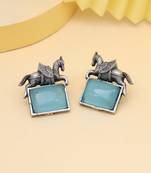 Sky blue color monalisa stone oxidised earrings