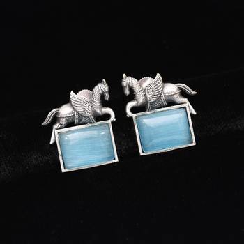 Sky blue color monalisa stone oxidised earrings 2