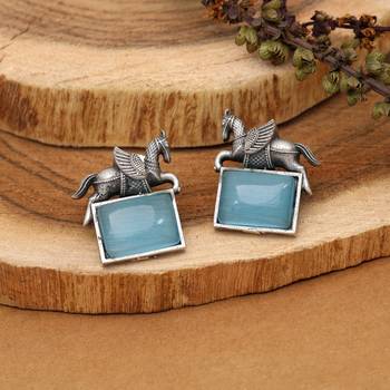 Sky blue color monalisa stone oxidised earrings 3