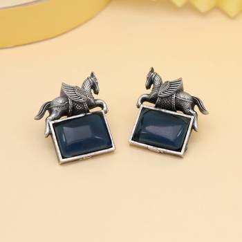 Blue color monalisa stone oxidised earrings 1