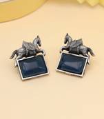 Blue color monalisa stone oxidised earrings