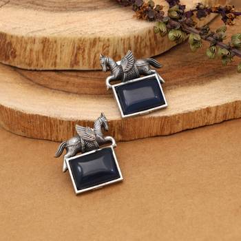 Blue color monalisa stone oxidised earrings 3