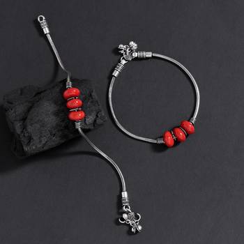 Red color oxidised anklets 1