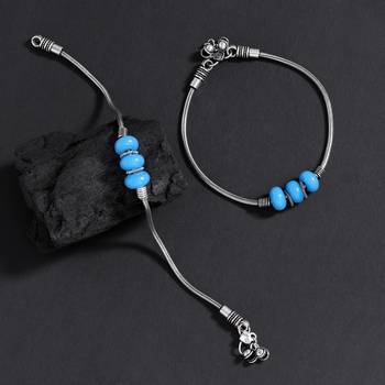 Firozi color oxidised anklets 1