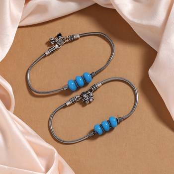 Firozi color oxidised anklets 2