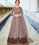 Grey Soft Net Semi Stitched Embroidered Salwar Suit