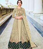 Cream Soft Net Semi Stitched Embroidered Salwar Suit