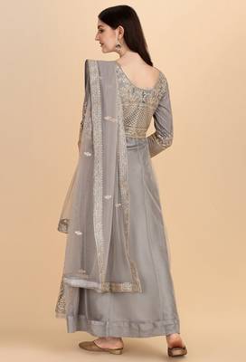 Grey color soft net semi stitched embroidered designer salwar suit 2