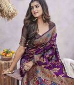 Purple Pashmina Silk Jacquard Design Saree with Blouse