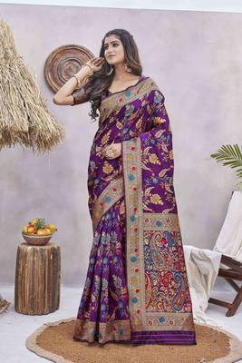 Purple Pashmina Silk Jacquard Design Saree with Blouse 2