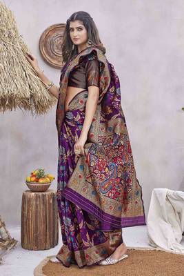 Purple Pashmina Silk Jacquard Design Saree with Blouse 3