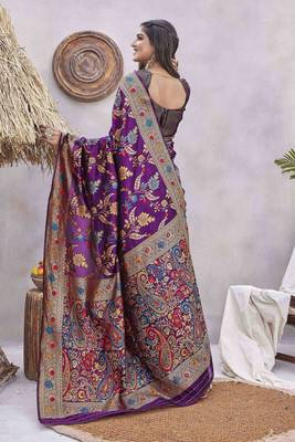 Purple Pashmina Silk Jacquard Design Saree with Blouse 4